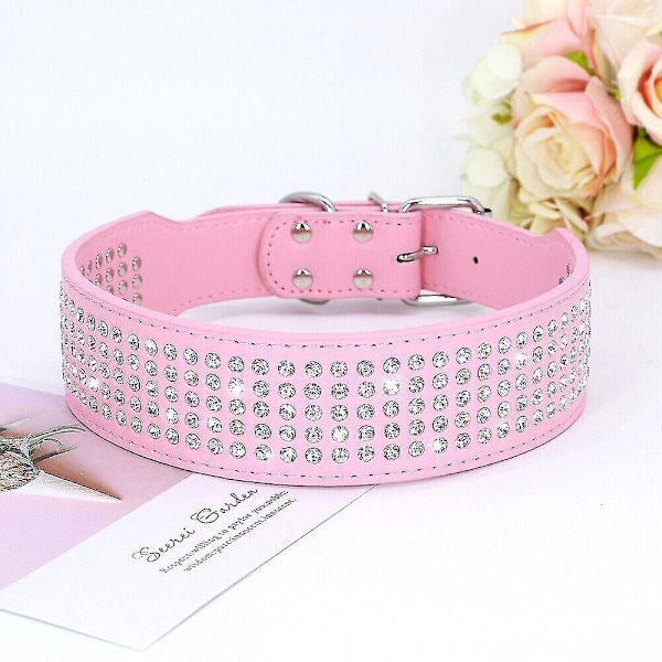 5 Rivin Rhinestone PU-Nahka Koiran Panta Diamante Bling Suurille Koirille 2.0\" leveä - Täydellinen Pink 2XL Neck 53-60cm