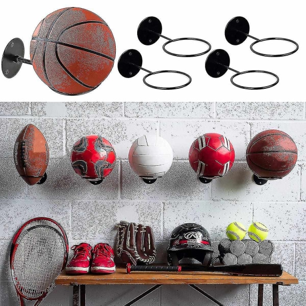 3 stk Veggmontert ball stativer Jern Basketball Oppbevaring Display Holder Fotball Rugby Hengende stativ Plassbesparende- Perfet Black 3pc