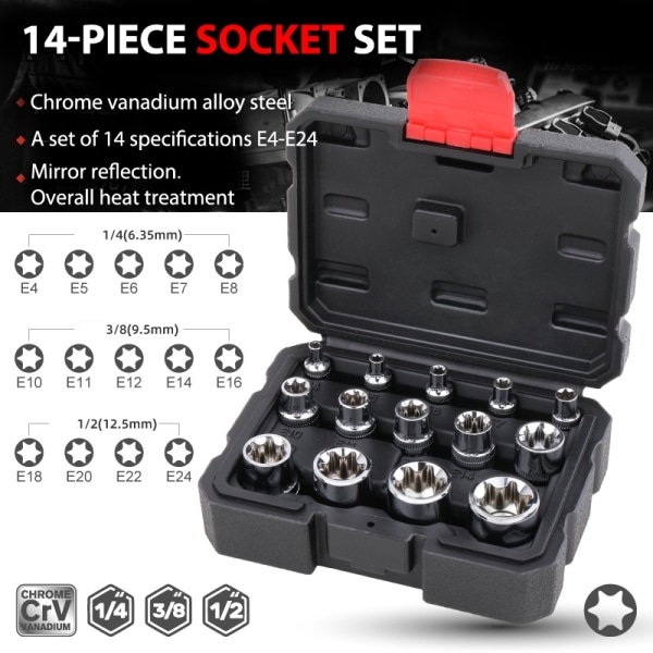 14 kpl E-tyypin Torx Star naarasterähylsysarja set E4-