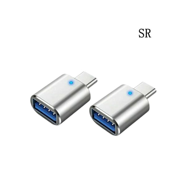LED USB-C 3.1 Hane till USBA Hona Adapter Konverter OTG Typ C Android Mobiltelefon-Perfekt Sliver 2pcs