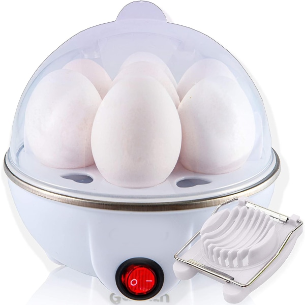 Elektrisk äggkokare Pan Machine Mjuk, Medium eller Hårdkokande, 7 Ägg Kapacitet Bullerfri Teknik Automatisk avstängning, Vit med äggskärare ingår