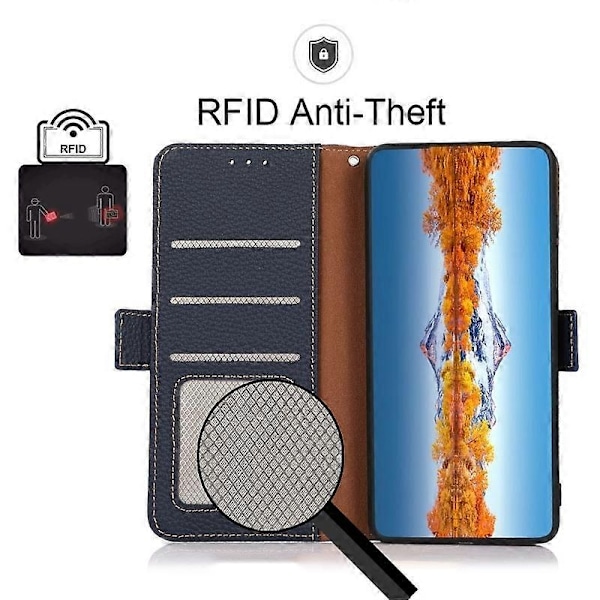 til OPPO Find X3 / X3 Pro KHAZNEH Side-Magnetisk Litchi Læder RFID Etui - Perfekt Blue