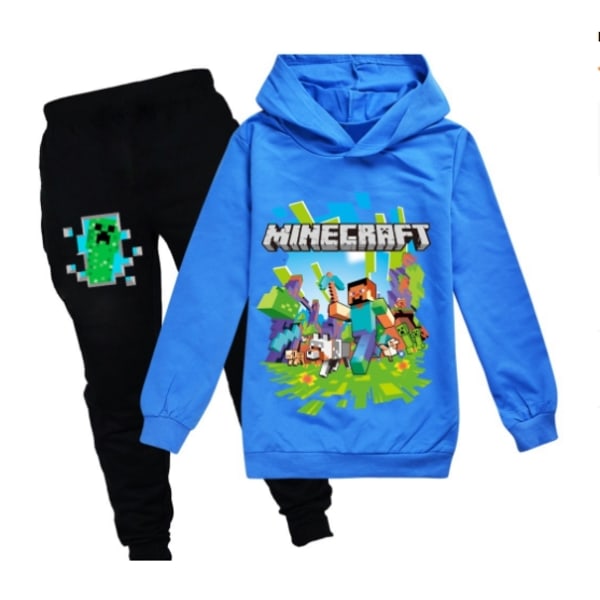 Børne Minecraft træningsdragt Sæt Sport Hoodie Bukser Casual outfit - Perfet blue 150cm