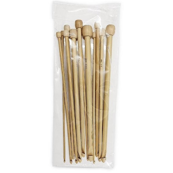 N011 - Sæt med 12 stk. Tunesiske hæklenåle i den fineste bambus - Perfet multicolor one size