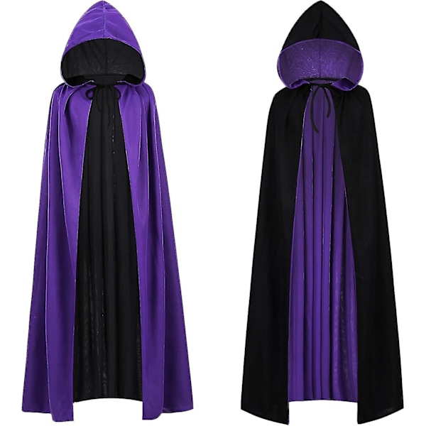 Dobbeltsidig Kappe til Voksne og Børn, Påske Halloween Jul Kappe Maskerade Vampyr Hexe Troldmand Cosplay Kappe - Perfekt Black Purple 150cm