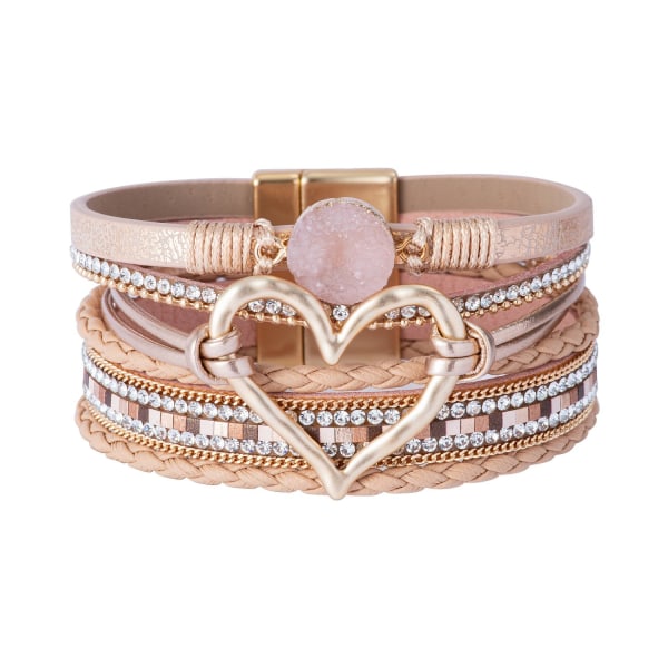 Magnetisk lås Boho Wrap Armbånd Læder Manchet Armbånd Perle Armbånd Til Kvinder Stabelbar Infinity Armbånd Smykker pink