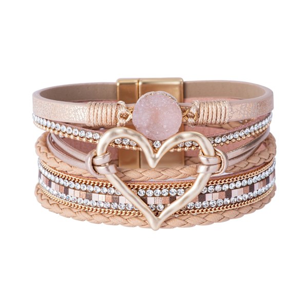Magnetlås Boho Wrap Armband Läder Cuff Armband Pärlor Armband För Kvinnor Stapelbart Infinity Armband Smycken pink