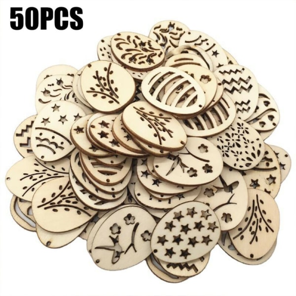 50 stk påske naturegg skiveoppheng i tre ornamenter dekor - Perfet 50pcs