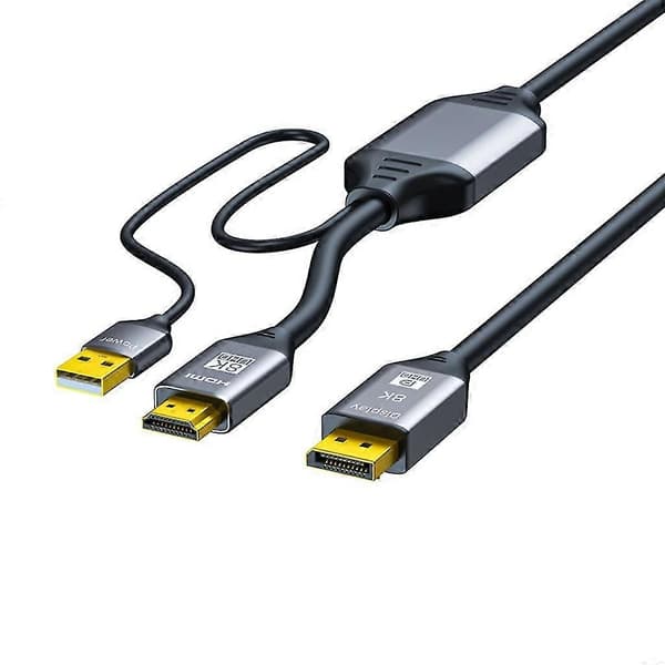 Premium - 8k30hz Hdmi2.1 till Displayport 1.4 Adapterkabel - USB-driven 1-3m - Perfekt 2m