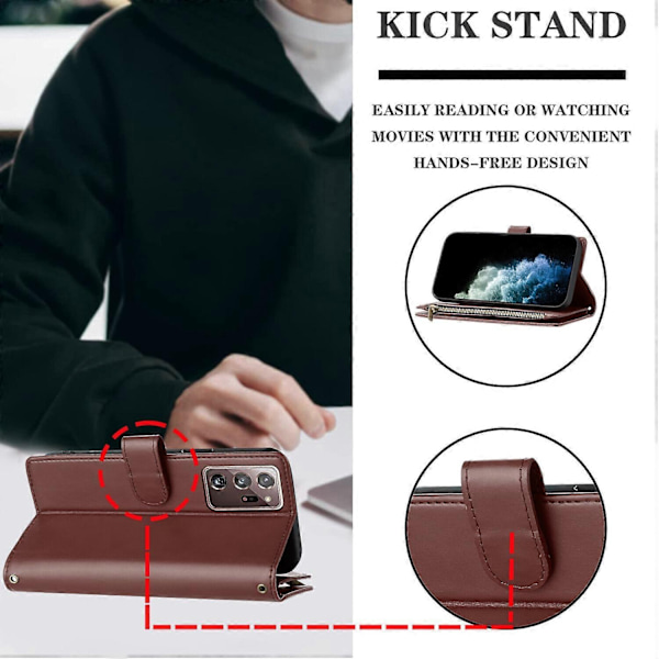 Kompatibel med Samsung Galaxy Note 20 Ultra Wallet Case Premium Lynlås Stor Plads Flip PU Læder Cover - Perfekt Brown