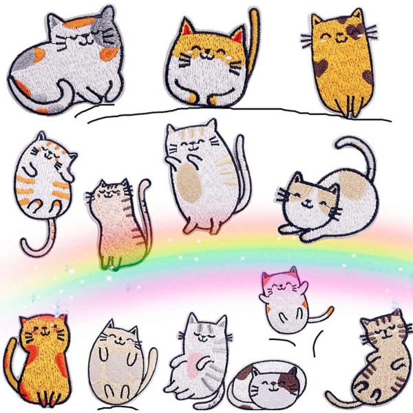 Broderede Iron On Patches 30 stykker Søde kat broderi patches til jakker Syning Applikationer DIY Accessories - Perfet