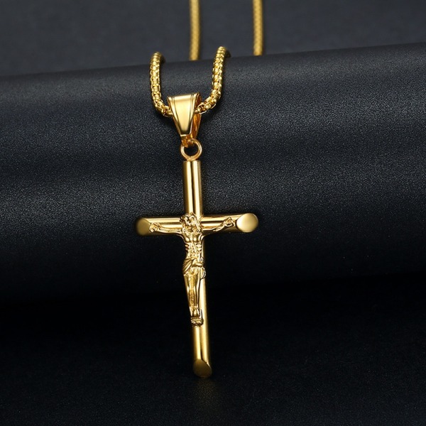 Högkvalitativt korshalsband för kvinnor i rostfritt stål 61 cm kedja P - Perfet Gold