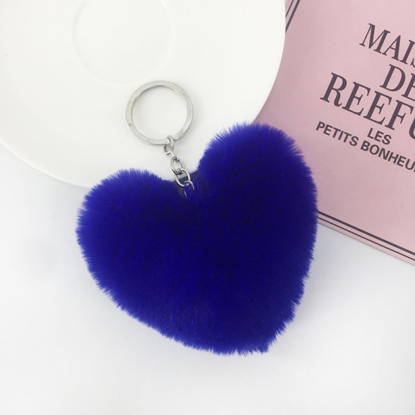 Mode Rex-lignende hår Hjerte Nøgleringe Dametaske Bilvedhæng - Perfet Blue