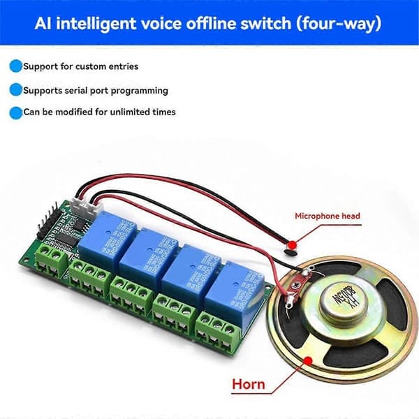 AI Intelligent Stemmegenkendelsesmodul 4CH Offline Stemmestyring Switch Modul Understøtter Brugerdefineret Stemme-Perfekt