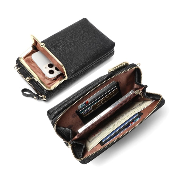 Mobilväska Plånbok Korthållare Väska med axelrem. 10 färger - Perfet Svart