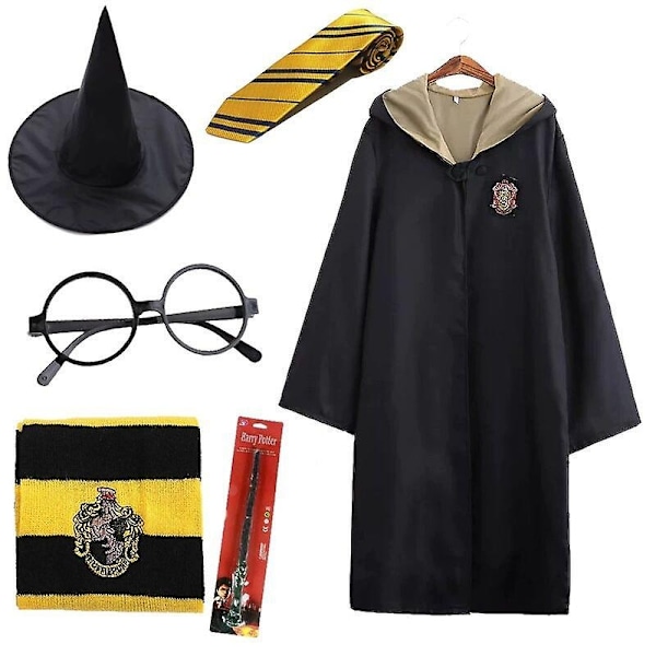 7-delad magisk trollkarl Harry Potter Cosplay-klänning upp kappa mantel Hogwarts skoluniform - Perfekt 6Pcs Yellow Kids 115