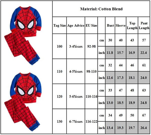 Spindelmannen Pyjamas Set för Pojkar Nattkläder Långärmad & Byxor - Perfekt 100cm