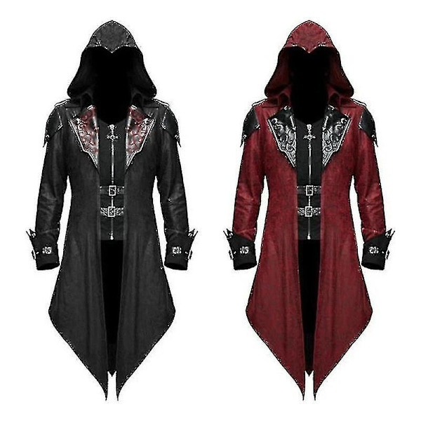 2023 Nytt Middelalder Assassin Spill Assassins Creed Cosplay Kostyme Edward Streetwear Hettestrikket Jakke Yttertøy Halloween Party Klær-Perfekt Red M