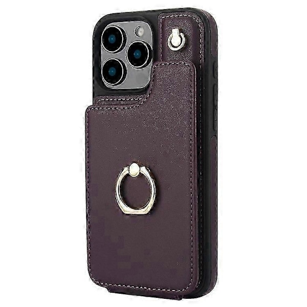 Kompatibel med iPhone 16 Pro Max Cover Kortholder Støtteben PU+TPU Telefon Cover med Skulderrem - Perfekt Dark Purple