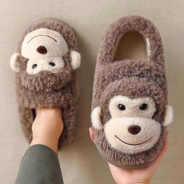 Dame Herre Sko Pige Pels Anti Slip Varme Hjemmesko Moderigtig Dejlig Abe Matchende Bomuld Hjemmesko Efterår Vinter Plys Hjemmesko - Perfet Deep brown 40-41
