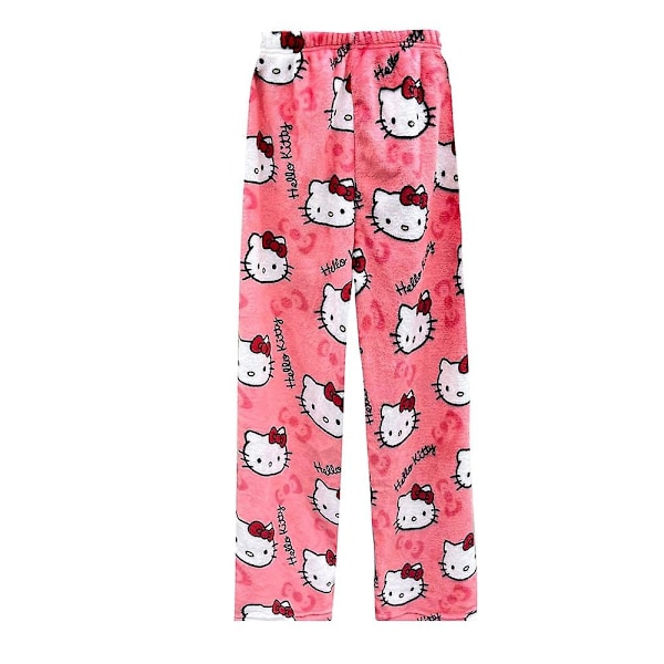 Kawaii-pyjamat naisille ja tytöille - Hello Kitty -piirroshahmoilla, flanelli, joulu, anime, pehmeät unipyjamat, housut - täydelliset Rose Red XL