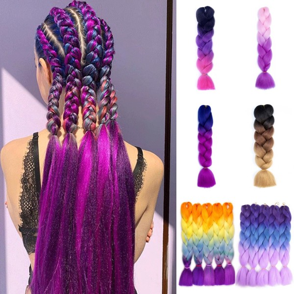 24" Dip Dye Rainbow Jumbo Braids Flet Syntetisk hårförlängning - Perfet #1