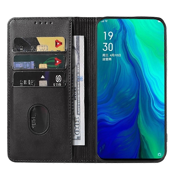 Kompatibel med OPPO Reno 10x Zoom Magnetisk Stängning Läder Telefonfodral - Perfekt Black