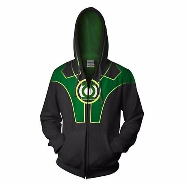 Grøn Lanterne 2 3d Hoodie Print Cosplay Jakke Casual Sweatshirt Full-zip Frakke-Perfet 5XL