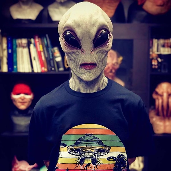 Gyser Alien Maske Halloween Uhyggelig Latex UFO Store Øjne Alien Fuld Hoved Party Maske Alien Hovedbeklædning Maskerade Party Kostume Rekvisitter-Perfekt D