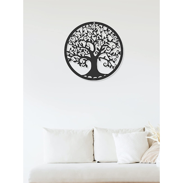 Metallinen elämänpuu seinäkoristeen siluettitaide lahjaksi sisätilojen ulkona puutarhatalon koristeluun (musta, 30x30 cm) - Perfet 30*30cm