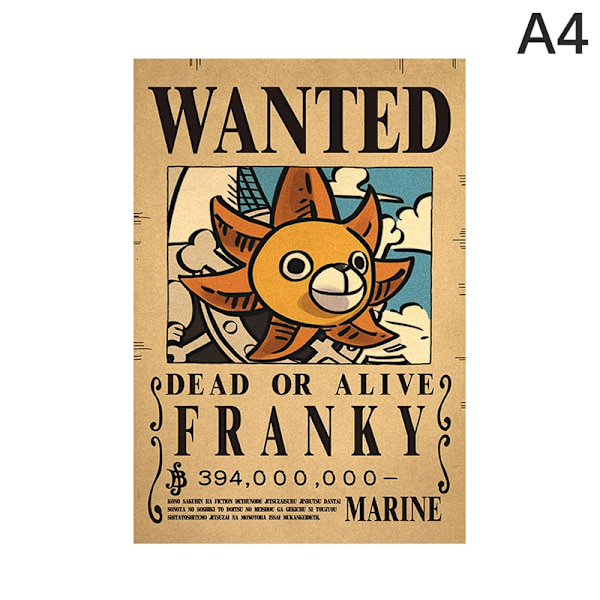 5 kpl juliste One Piece Wanted -juliste Luffy Paper Vintage Poste - Perfet A9