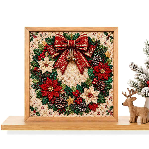 Kinusaiga Stofkunst-sæt | DIY 3D Jule-stofstemplingssæt til voksne Christmas Wreath