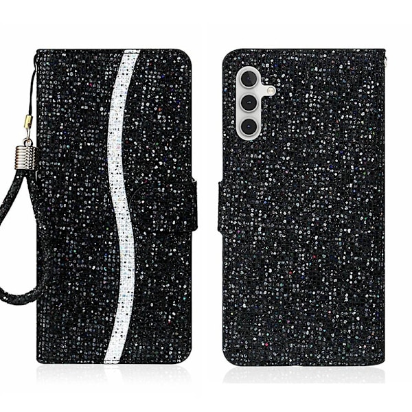 Glitter Puder Läderfodral Kompatibelt med Samsung Galaxy A15 5G-Perfet Black