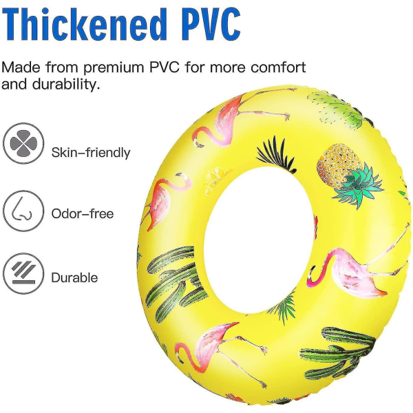 Tropical uppblåsbar flamingo livboj 90 cm diameter uppblåsbar pool flytande leksak - Perfet yellow