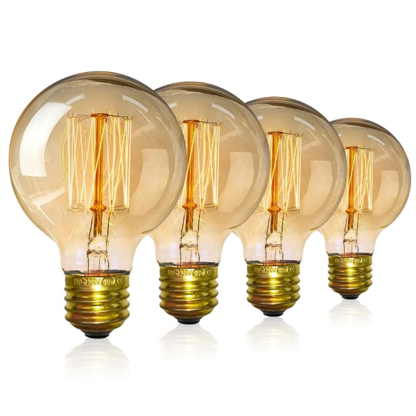 4-Pak Vintage Edison-pærer-Dæmpbar skrue-Lyspære-Globe-pærer-Lampe Varmt Lys 40w G80 E27 220V[Energiklasse A]