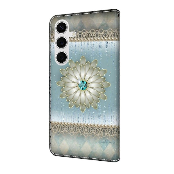 Yhteensopiva Samsung Galaxy S25 Lompakkokotelon kanssa, kuvioitu, seisontatuellinen nahkainen suojakotelo - Floral Butterfl-Perfet Blue Diamond Flower