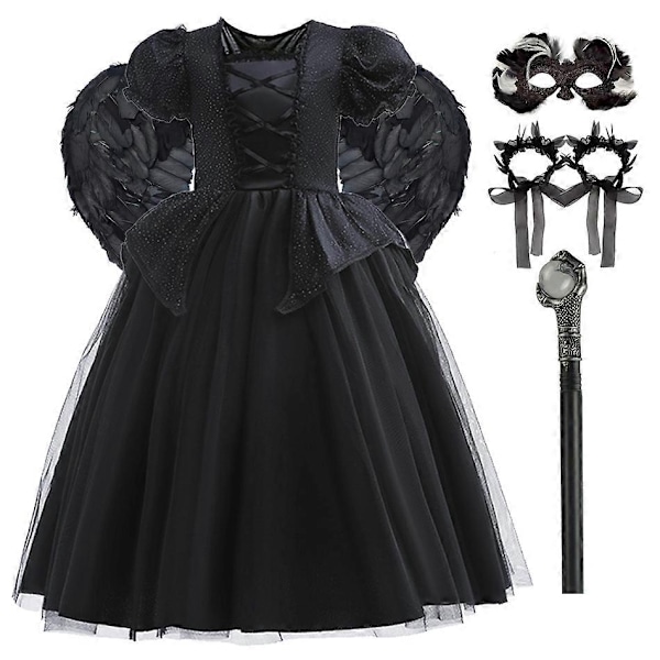 Disney Tyttöjen Maleficent-Mekko Lapsille Paha Kuningatar Keiju Halloween-Puku Lapsille Demoni Kuningattaren Vaatteet Karnevaali Musta Noita Mekko-Täydellinen Maleficent Dress K 2T (Tag 100)