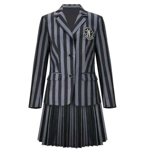 New Wednesday Addams Cosplay set Nevermore Academy School Uniform Halloween Carnival Party Kostym för vuxna barn - Perfet Without wig Adult M
