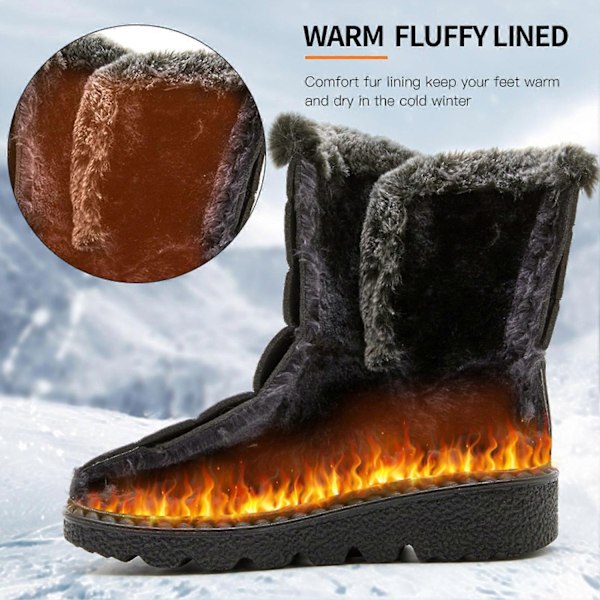 Damklassiska Snöskor Supervarma Pälsfodrade Vattentäta Vinterskor Utomhus Anti-Halk Damskor-Perfekt Black 43