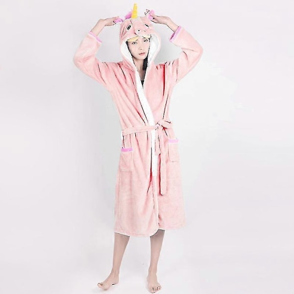 Tecknad Nattlinne Flanell Giraff Badrock Tiger Pyjamas Känguru Hemmakläder-Perfet Pink Pegasus Nightgown M