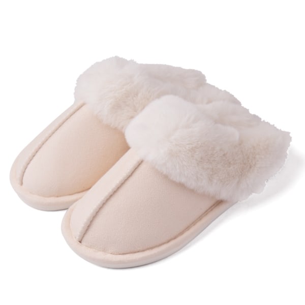 Talvi lämpimät pehmoiset naisten tossut litteät kengät sisäliukumäet - täydelliset creamy-white 38-39 (fits 36-37)