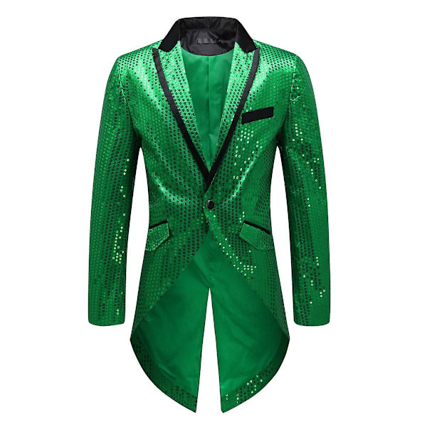 Sliktaa Herre Sequin Svalehalefrakke Jakke Fest Show Tux Kjole Frakke - Perfekt Green L