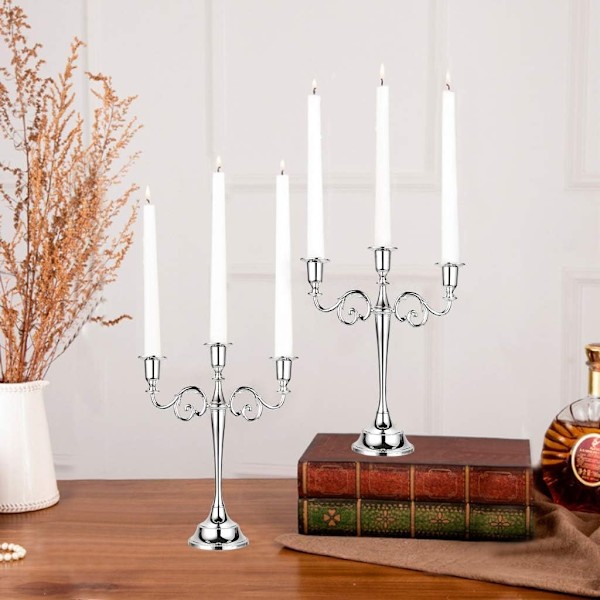 3 Metal Candelabra - Lysestakere for formelle arrangementer, bryllup, kirke, feriedekor, Halloween, silver