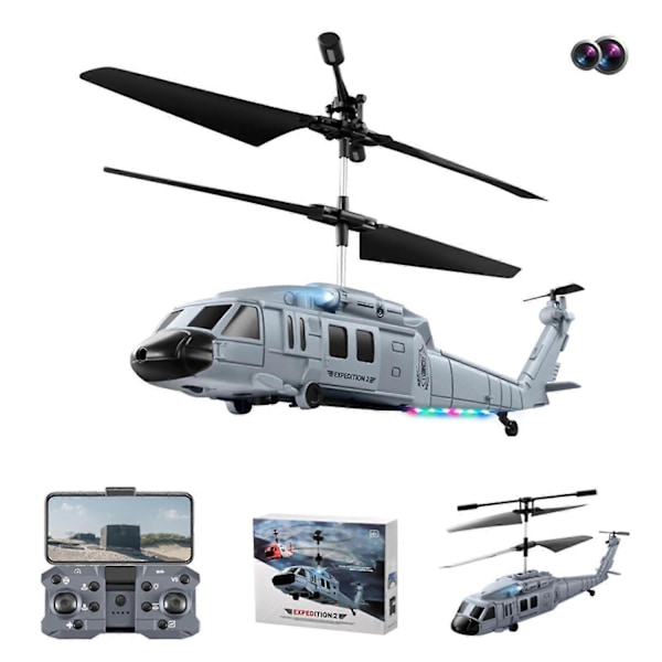 Fjärrstyrd helikopter med hinderdetektering, utrustad med dubbla 1080p-kameror, 2.4GHz 3.5CH fjärrkontroll med LED-indikatorlampa - Perfekt Gray