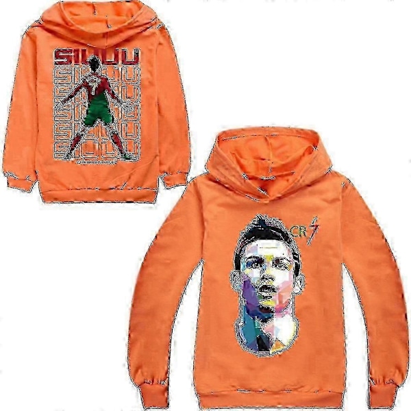 Cristiano Ronaldo Hoodie Världscupen Nr.7 Julklappar Fotbollsstjärna Hoodie Flickor Pojkar Hooded Sweatshirt Pullover Toppar Barn Tonåringar-Perfekt Orange 7-8years
