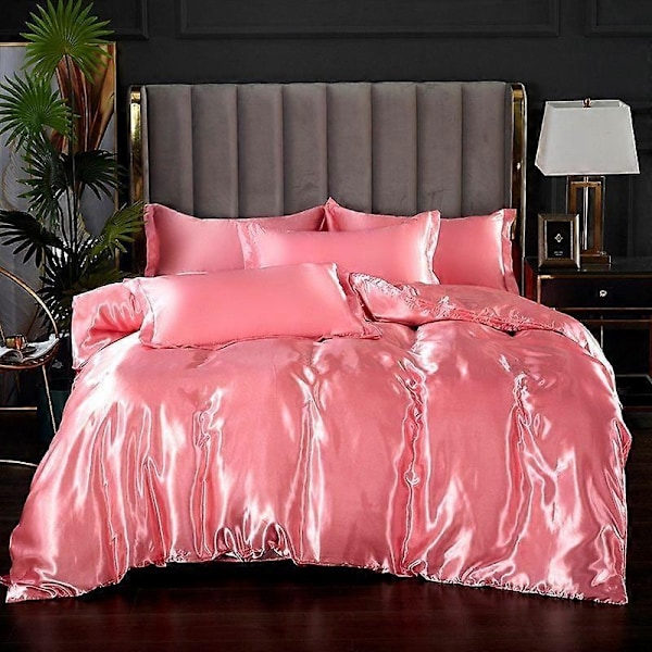Minglan Enfärgad sängkläder i sidenimitation, högkvalitativt satäng sänglinne påslakan örngott set i fyra delar - Perfet yuse 150x200cm 4pcs