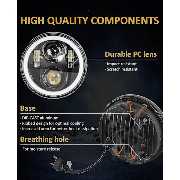 5 3/4 5,75 tommer LED-forlygte kompatibel med motorcykel, kompatibel med Harley Davidson Sportster Iron 883 Dyna Street Bob Super Wide Glide - Perfekt