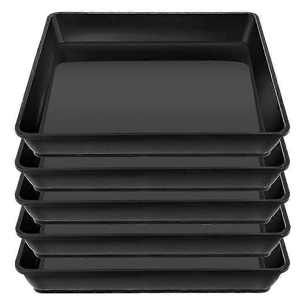 Firkantede plastpottebrett for oppsamling av overflødig vann og jord fra innendørs planter - Perfekt Black 12Inch