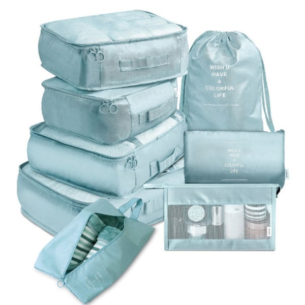 8-pak Bagage Organizer Kuffert Opbevaringstaske Tøj Sko og Kosmetikæske - Perfet blue