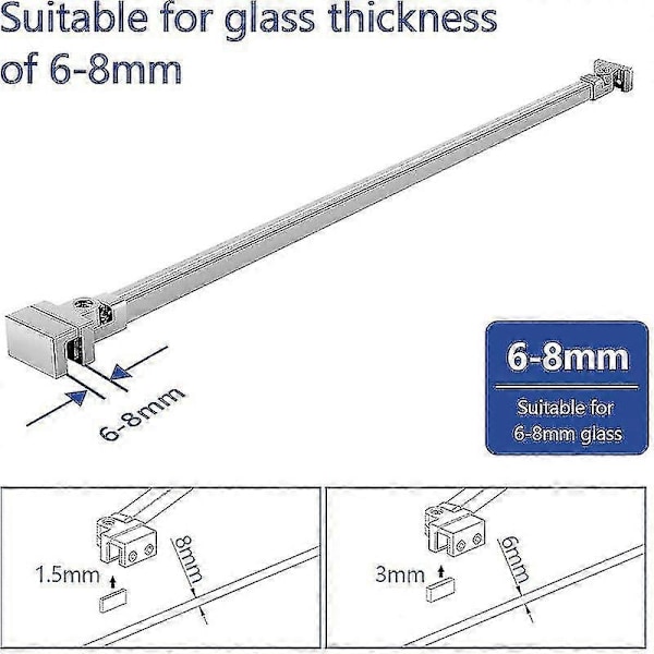 Meykoers 50 cm suihkukaapin tukivarsikisko, 180 astetta kääntyvä kromattu tukivarsikisko, sopii 6-8 mm lasille - täydellinen